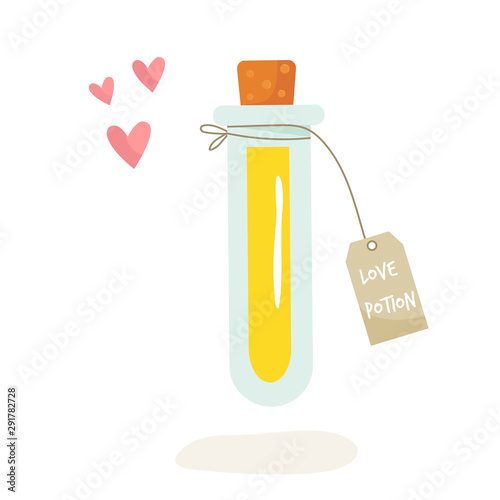 Flask with love potion and spells. Vector image