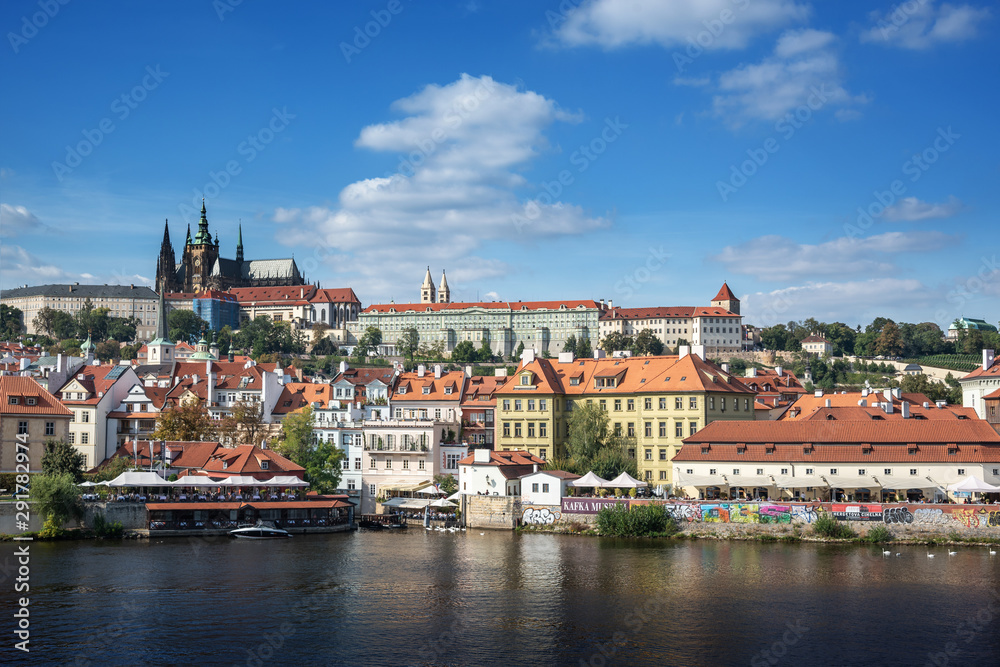 View of the city of Prague and the Vltava River.