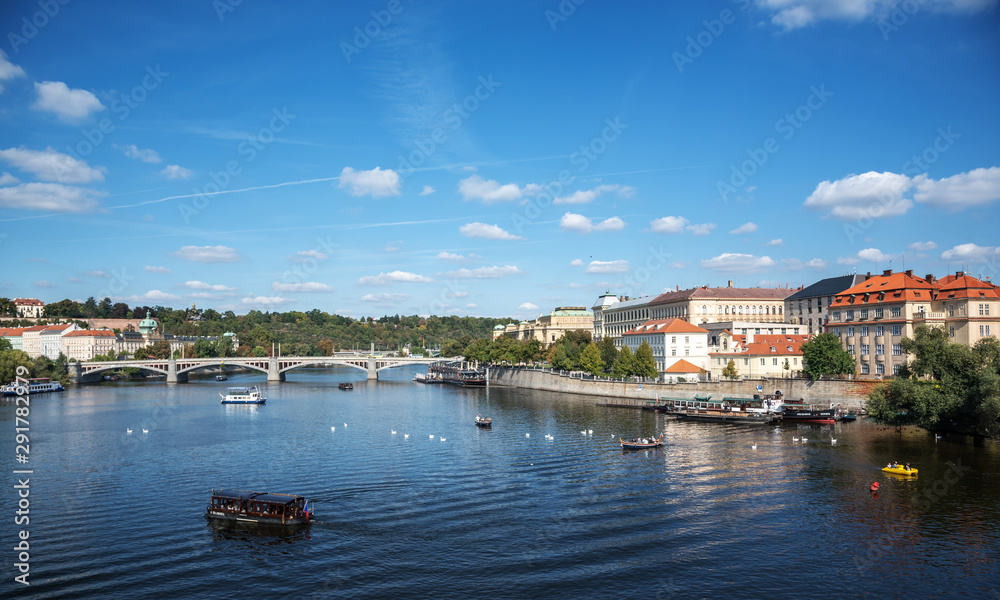 View of the city of Prague and the Vltava River.