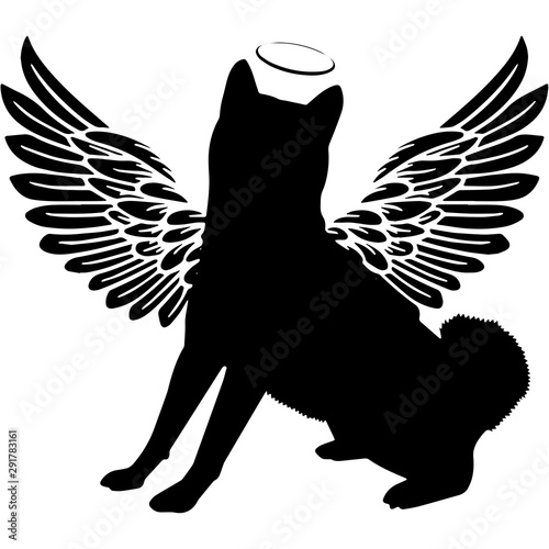 Pet Memorial, Angel Wings Shiba Inu  Silhouette Vector