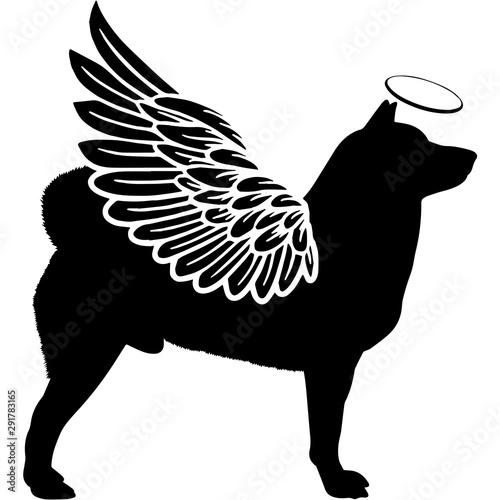 Pet Memorial, Angel Wings Shiba Inu  Silhouette Vector