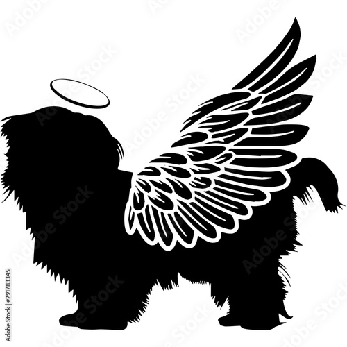 Pet Memorial, Angel Wings Shih Tzu Dog  Silhouette Vector