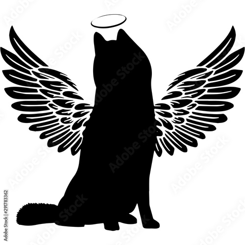 Pet Memorial, Angel Wings Siberian Husky  Silhouette Vector