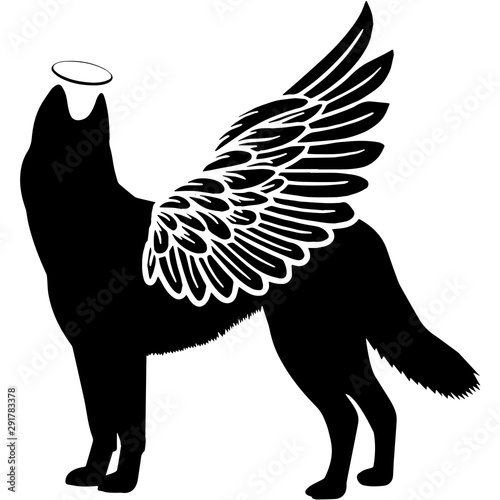 Pet Memorial, Angel Wings Siberian Husky  Silhouette Vector