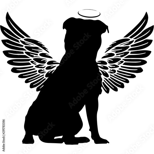 Pet Memorial, Angel Wings Staffordshire Bull Terrier Dog  Silhouette Vector