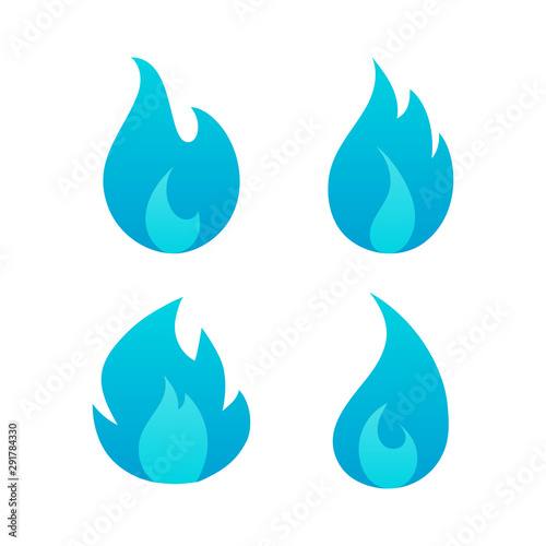 Gas blue flames flat logo set