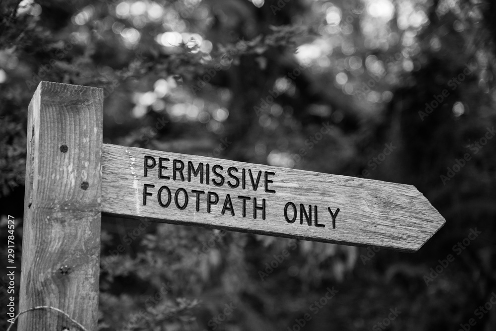 Black and white image of a Permissive Footpath Only sign