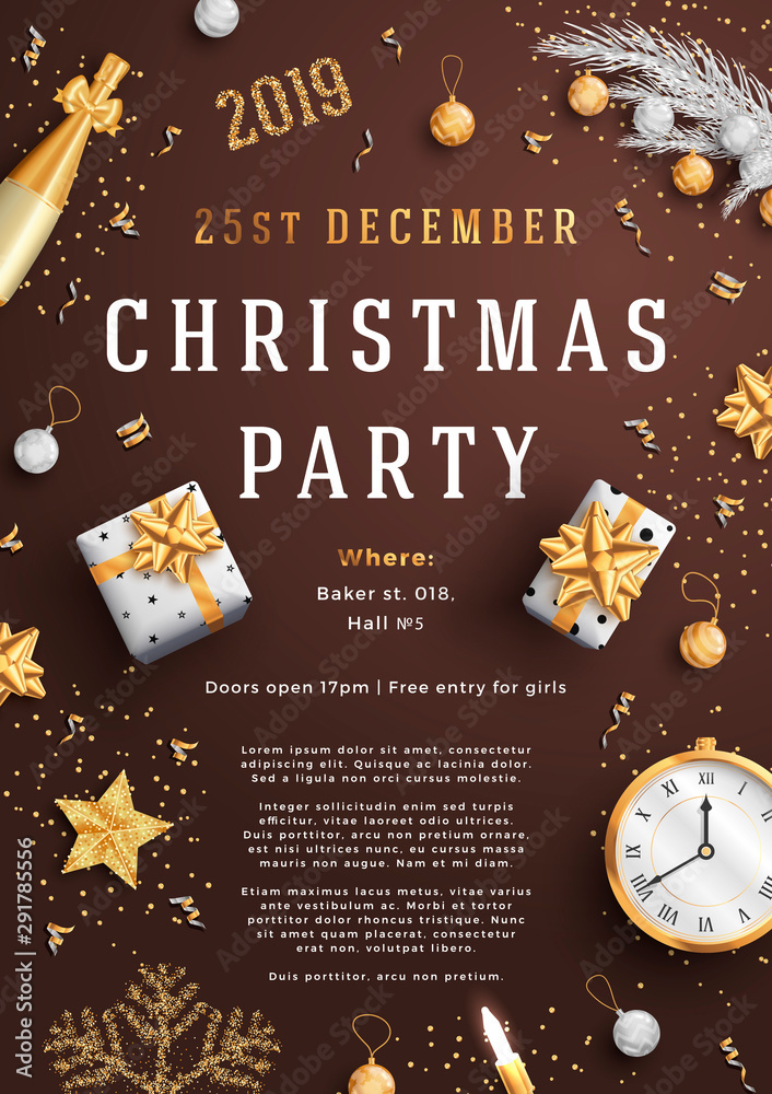 Fototapeta premium Merry Christmas party layout poster poster or flyer template.