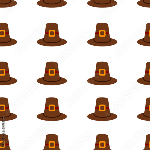 Seamless repeating Thanksgiving pilgrim hat background on white.