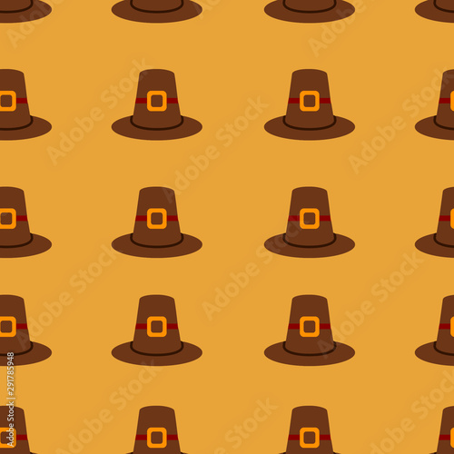 Seamless repeating Thanksgiving pilgrim hat background on orange.