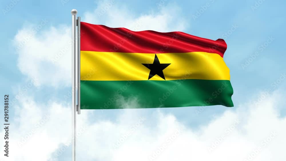 Ghana Flag Waving with Clouds Sky Background - Seamless Loop 4K Ghana Flag Waving with Clouds Sky Background - Seamless Loop 4K
