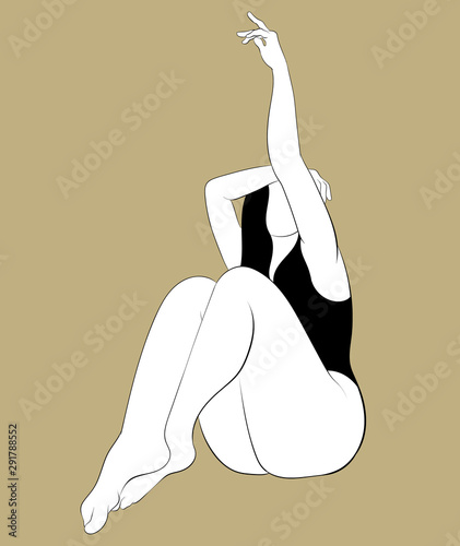 Vector hand drawn illustration of fat woman in swimsuit isolated. Creative tattoo artwork. Template for card, poster. banner, print for t-shirt, pin, badge, patch.