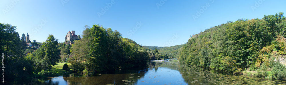 Hardegg Castle Panorama in Thayatal National Park in Austria Europe