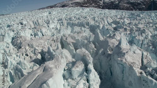 Flying over Store glacier in Greenland, aerial