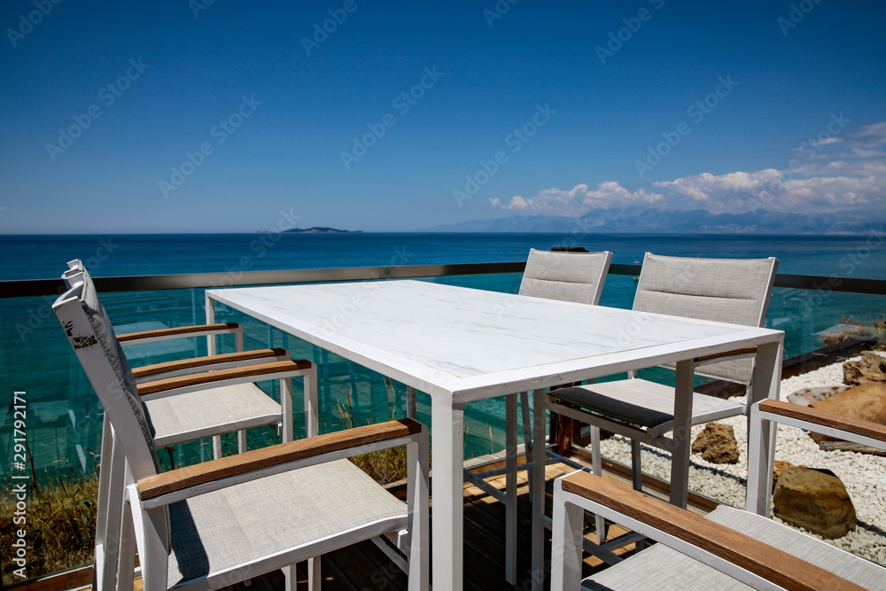 White wooden table and free space for your decoration. 