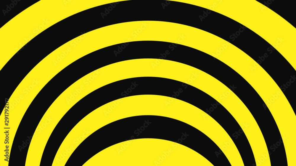 Black and yellow psychedelic optical illusion. Abstract hypnotic animated background. Spiral geometric looping warning wallpaper