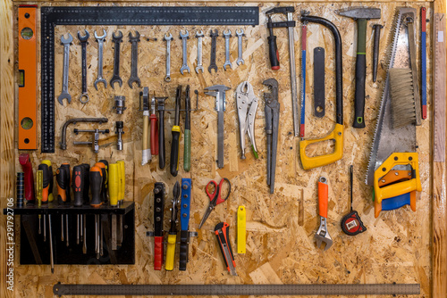 Workplace workshop. Hand tools. Garage.