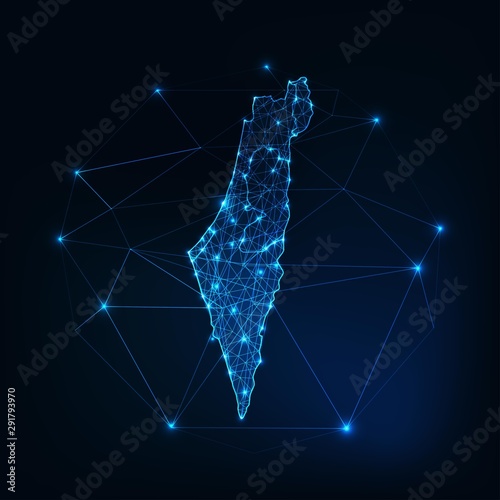 Israel map outline with stars and lines abstract framework. Communication, connection concept.