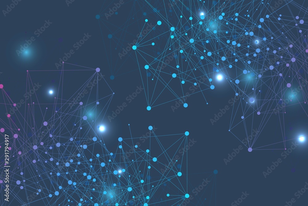 Fototapeta premium Geometric abstract background with connected line and dots. Structure molecule and communication. Big Data Visualization. Medical, technology, science background. Vector illustration.