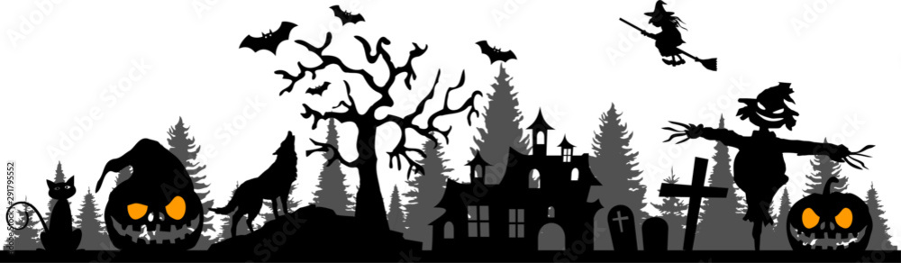Halloween Silhouette Vector Witch Castle