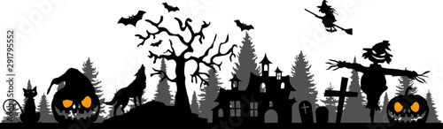 Halloween Silhouette Vector Witch Castle