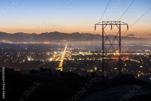 Predawn view of power lines...