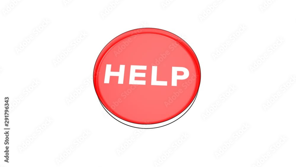 pushing big red button with word Help. pushing big red button with word Help.