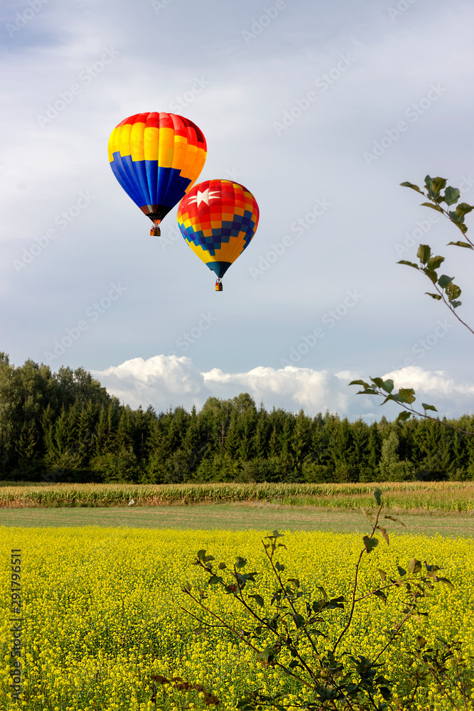 Naklejka premium Romantic balloon flights high above the ground.