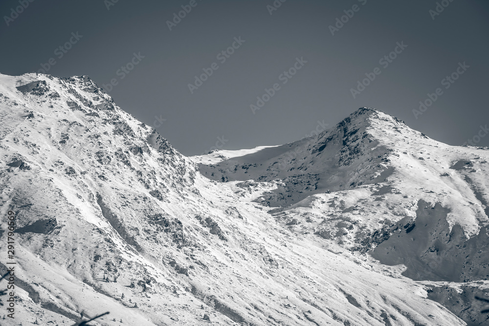 Snowy peaks in black and white