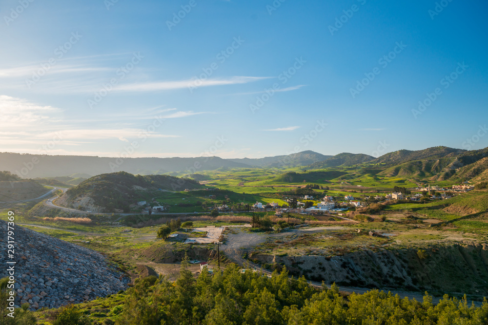 Obraz premium landscape with village and mountains in Cyprus