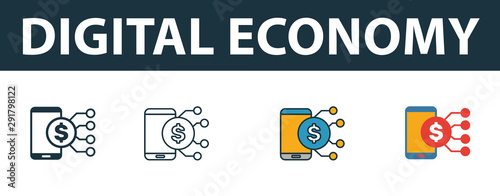 Digital Economy icon set. Premium symbol in different styles from fintech technology icons collection. Creative digital economy icon filled, outline, colored and flat symbols