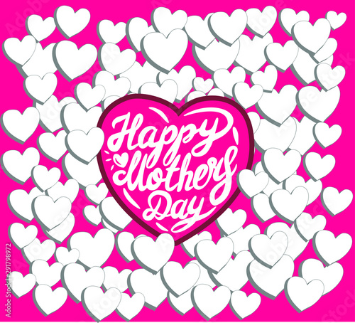 Happy Mothers Day vector lettering with big heart  and many trembling hearts.