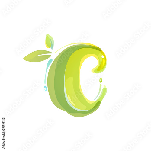 C letter eco logo formed by watercolor splashes.