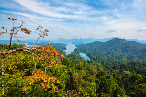 Wallpaper Mural Landscape View of Cheow Lan Lake and Green Rainforest Mountain at Khao Sok National Park Viewpoint in Ratchaprapha Dam, Thailand Torontodigital.ca