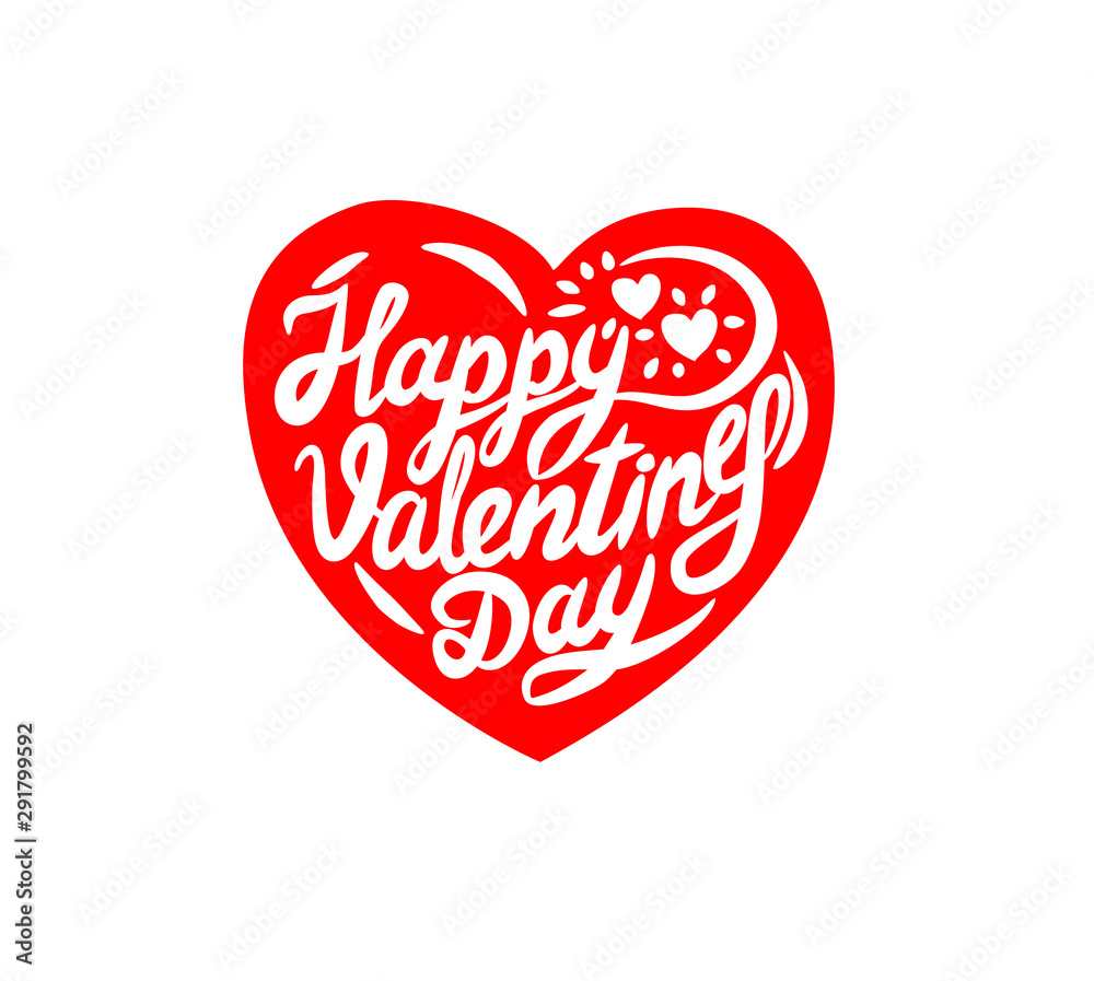 Happy Valentines Day vector lettering with red heart.