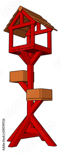 Wooden bird house, illustration, vector on white background.