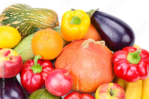 Fruits and vegetables isolated on white background.