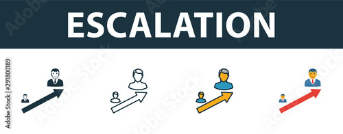 Escalation icon set. Premium symbol in diferent styles from crm icons collection. Creative escalation icon filled, outline, colored and flat symbols