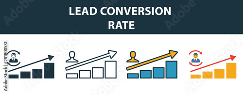 Lead Conversion Rate icon set. Premium symbol in diferent styles from crm icons collection. Creative lead conversion rate icon filled, outline, colored and flat symbols