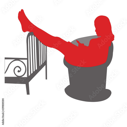 a girl resting in home, silhouette vector