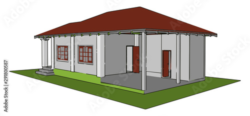 Prefabricated house, illustration, vector on white background.