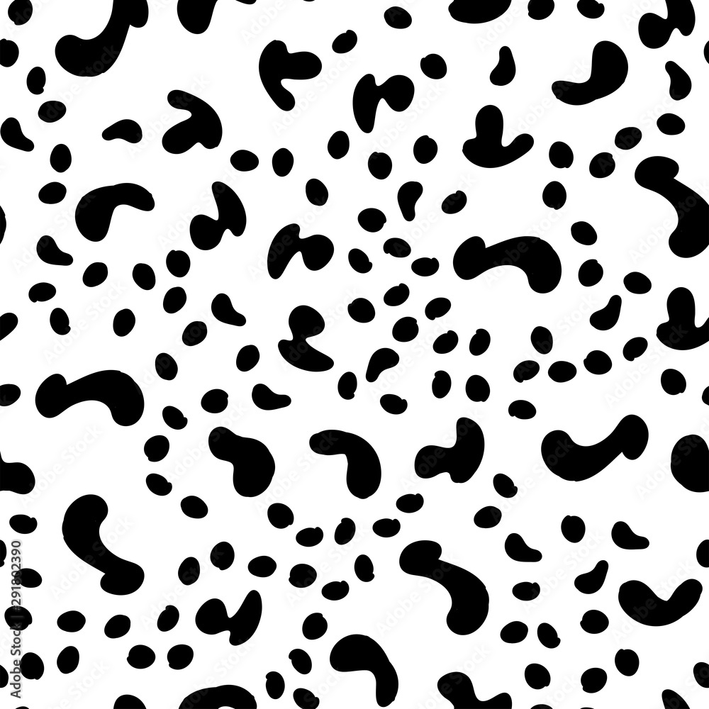 Vector Seamless pattern. Black and White Organic Shapes. Messy Spots Texture.