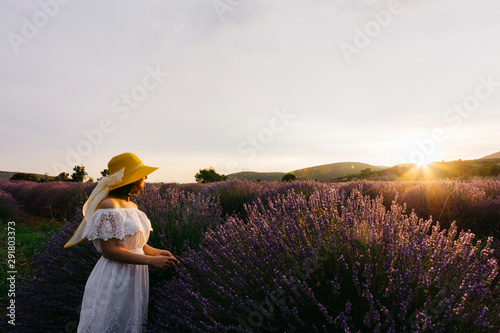 A Female Model with Yellow Hat at Lavender Field, Isparta Turkey