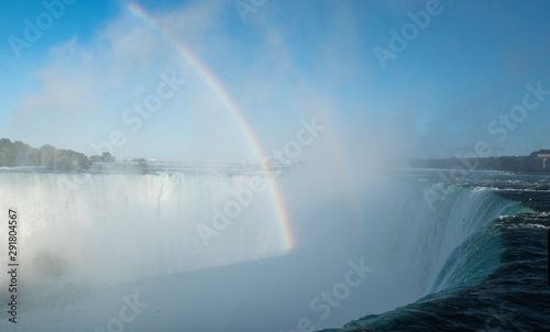 A rainbow forms at Niagara Falls