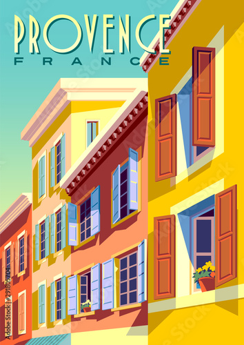 Tradycyjni francuscy domy w Provence, Francja, na słonecznym dniu.