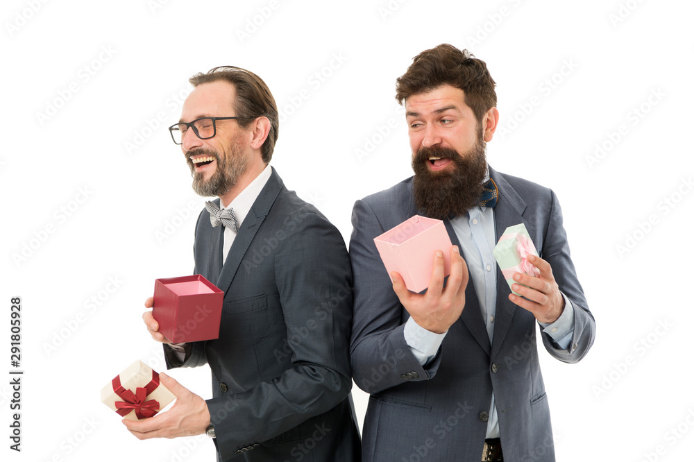 Holiday shopping. Buy gifts. Prepared something special. Men classic suit hold gifts. Business people celebrate holiday. Exchanging gifts. Corporate party concept. Hipster bearded bought gifts Holiday shopping. Buy gifts. Prepared something special. Men classic suit hold gifts. Business people celebrate holiday. Exchanging gifts. Corporate party concept. Hipster bearded bought gifts