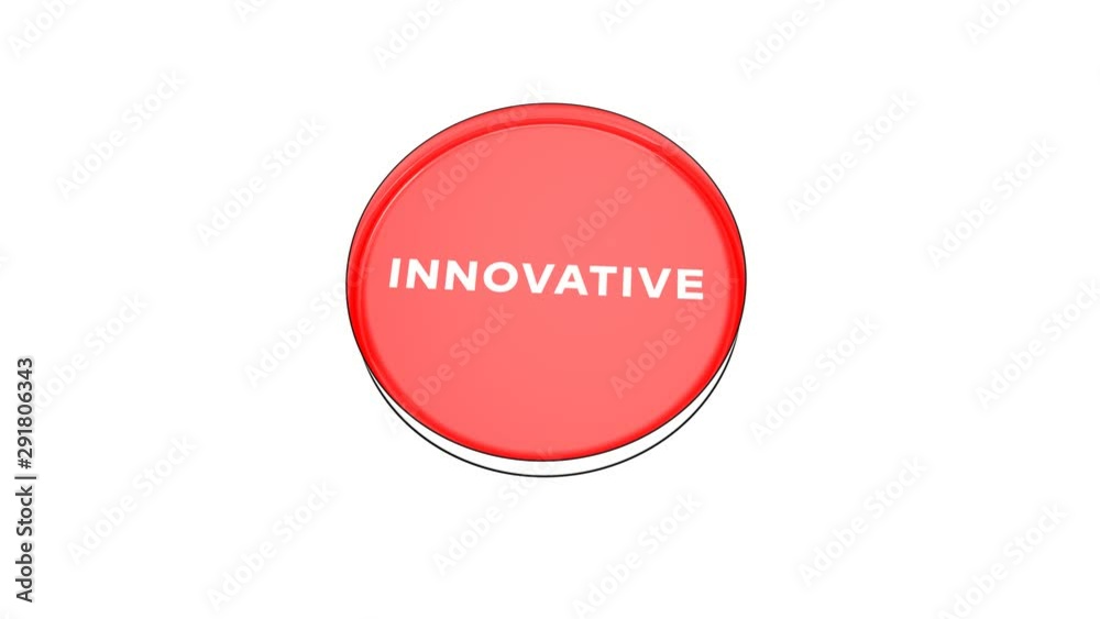 pushing big red button with word Innovative. pushing big red button with word Innovative.