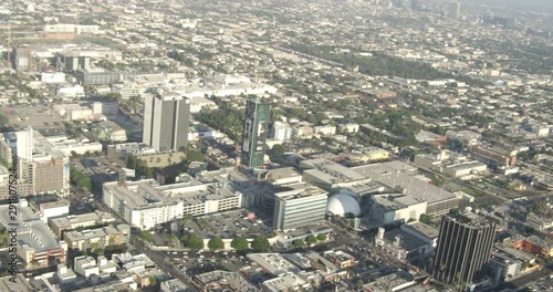 Helicopter aerial shot of Pacific's Cinerama Theater in LA photo