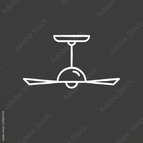 Ceiling fan chalk icon. Cooling device with propeller. Electric ventilator, air conditioner. Home appliance. Isolated vector chalkboard illustration