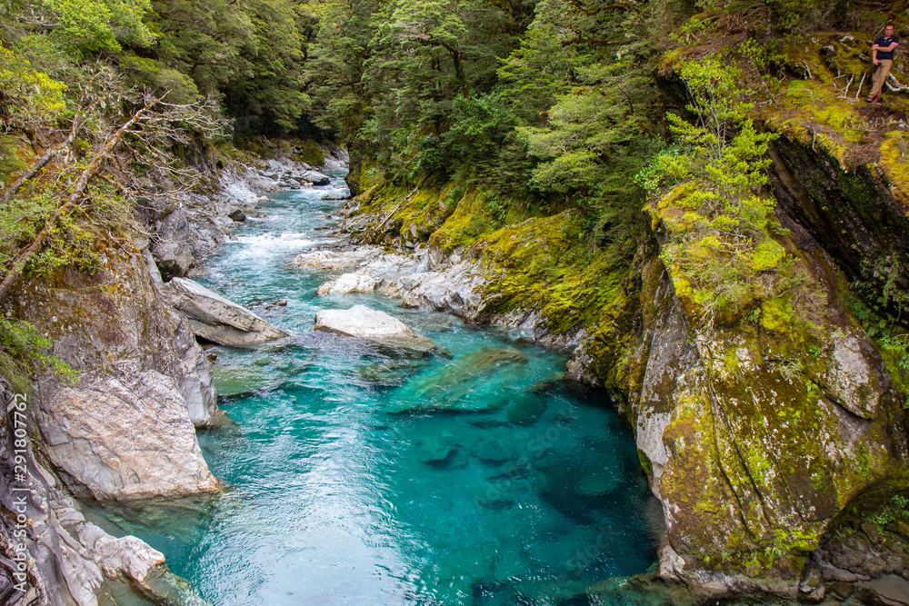 Naklejka premium view of The Blue Pool - the Young River valley, New Zealand